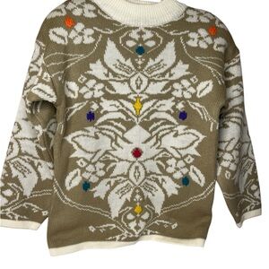 Ricki's Floral Knit Sweater - Tan and White
